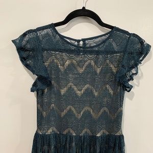 Dark Blue Lace Dress with Gold Accents